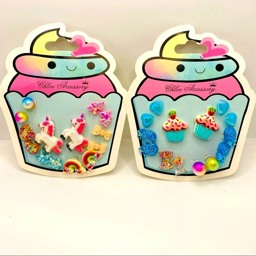 Earrings Kids Unicorn Cup cakes Pineapples Hearts and more! 14 Pairs Pie…